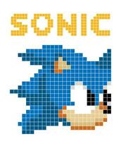 Sonic héroe de el antiguo vídeo juego. píxel ilustración y inscripción vídeo juego. vector