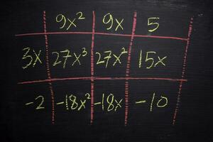 Close up math formulas written on a blackboard. Education concept photo