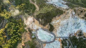Aerial view of Sikidang Crater at Dieng Plateau, an Active Volcano Crater. Wonosobo, Indonesia photo