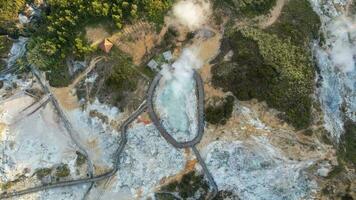 Aerial view of Sikidang Crater at Dieng Plateau, an Active Volcano Crater. Wonosobo, Indonesia photo