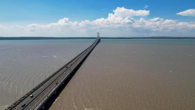 Aerial view of Suramadu bridge connecting islands Java and Madura in East Java. East Java, Indonesia, August 28, 2022 photo