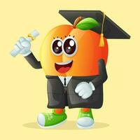 Cute apricot character wearing a graduation cap and holding a diploma vector