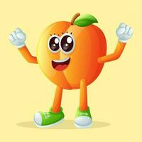 Cute apricot character making a victory sign with his hand vector