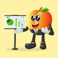 Cute apricot character presenting financial reports vector