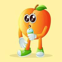 Cute apricot character drinking a green smoothie with a straw vector