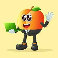 Cute apricot character typing on a computer vector