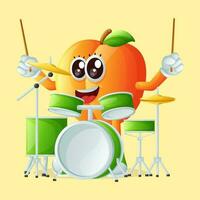 Cute apricot character playing musical instrument vector