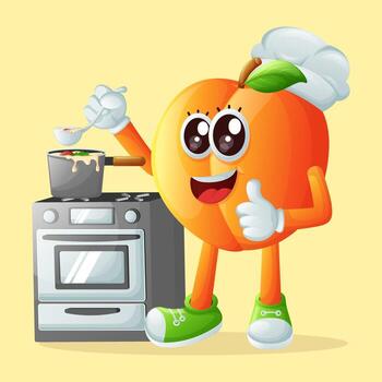 linda albaricoque personaje Cocinando en un estufa vector