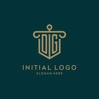 DG monogram initial logo design with shield and pillar shape style vector