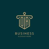 DR monogram initial logo design with shield and pillar shape style vector