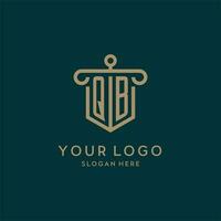 QB monogram initial logo design with shield and pillar shape style vector