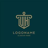 UH monogram initial logo design with shield and pillar shape style vector