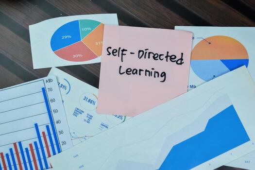 Concept of Self-Directed Learning write on a book isolated on Wooden Table. photo