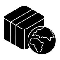 A solid design icon of global parcel vector