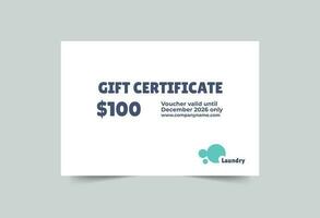 Laundry gift certificate template. A clean, modern, and high-quality design gift certificate vector design. Editable and customize template gift certificate