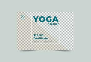 yoga instructor regalo certificado modelo. un limpio, moderno, y alta calidad diseño regalo certificado vector diseño. editable y personalizar modelo regalo certificado