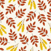 Autumn seamless pattern with acacia leaves and seeds. vector