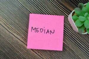 Concept of Median write on sticky notes isolated on Wooden Table. photo