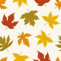 Autumn seamless pattern with different maple leaves. vector