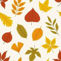 Seamless autumn pattern with different cute leaves. vector