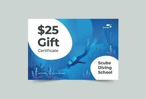 Diving  School gift certificate template. A clean, modern, and high-quality design gift certificate vector design. Editable and customize template gift certificate