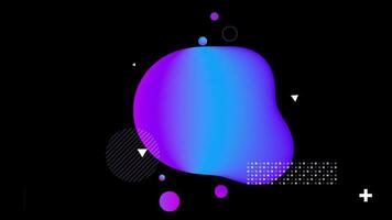 Abstract composition with circles, squares and triangles in purple, magenta and white against a black background. Flat animation video