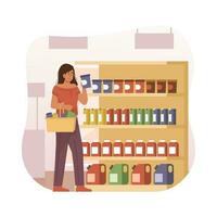 Woman shopping at grocery vector