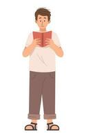 Boy reading a book while standing vector