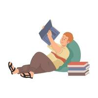 Boy reading a book while laying down vector