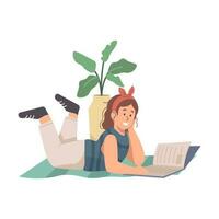 Girl reading a book while laying down vector