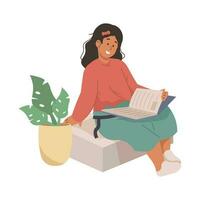 Girl reading a book while sitting vector