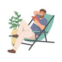 Man reading a book while sitting on chair vector