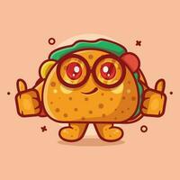 kawaii taco comida personaje mascota con pulgar arriba mano gesto aislado dibujos animados en plano estilo diseño vector