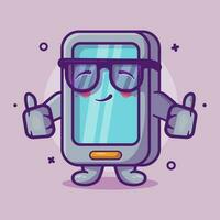 funny smartphone character mascot with thumb up hand gesture isolated cartoon in flat style design vector