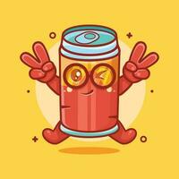 cute drink can character mascot with peace sign hand gesture isolated cartoon in flat style design vector