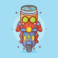 frio bebida lata personaje mascota montando scooter motocicleta aislado dibujos animados en plano estilo diseño vector