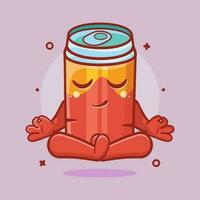 calm drink can character mascot with yoga meditation pose isolated cartoon in flat style design vector