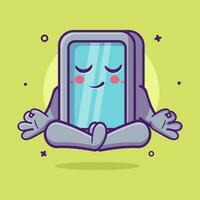 calm smartphone character mascot with yoga meditation pose isolated cartoon in flat style design vector