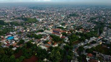 Aerial POV view Depiction of flooding. devastation wrought after massive natural disasters at Bekasi - Indonesia photo