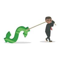 businessman african pulling the gold dollar design character on white background vector