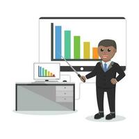 businessman african proud to showing company bar charts design character on white background vector