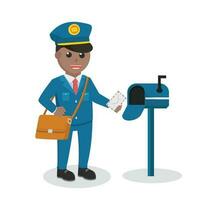 postman african put mail in mailbox design character on white background vector