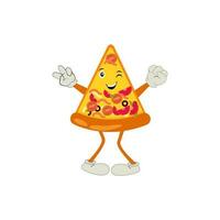 Pizza dibujos animados personaje, moderno vector modelo conjunto de mascota ilustraciones. comida objeto icono concepto aislado prima vector.