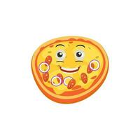 Pizza cartoon character, pizza character emotions, face, arms and legs. Funny cartoon characters. Trendy illustration in retro style. Vector kawaii line cartoon style illustration