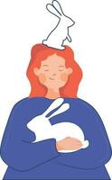 vector illustration of a girl with a bunny. the girl is holding a bunny. hare. red-haired girl new Year.