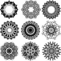 Set of different ornamental round lace with damask and arabesque elements silhouette vector illustration