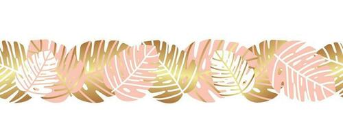 Seamless banner with monstera leaves in pastel colors. Summer tropical style. Boho foliage botanical tropical leaves pattern design. vector