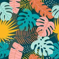 Vector seamless pattern with hand drawn tropical leaves, collage contemporary. Jungle pattern. Modern trendy design for paper, cover, fabric, interior decor, clothes, wrapping paper.