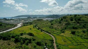 Aerial view of full track view of the mandalika circuit. The international mandalika circuit in Indonesia. Lombok, Indonesia, March 22, 2022 photo