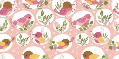 Birds In The Garden Themed Seamless Pattern vector